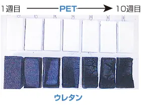 PETとウレタンの屋外曝露試験比較
