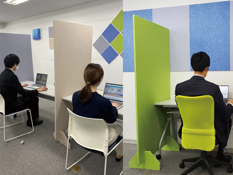 デスク用吸音パーティションを設置した執務スペース